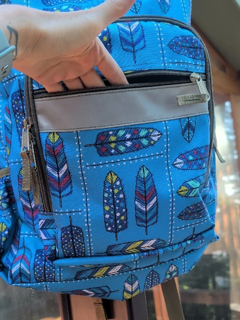 L.L. Bean Blue Feather-Print Backpack